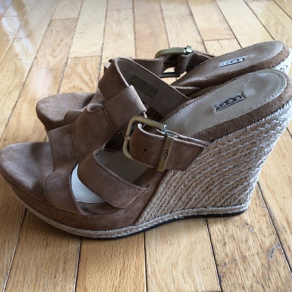 Brand New Women's UGG Tawnie Wedge Suede Espadrilles Sandals - Picture 7 of 16